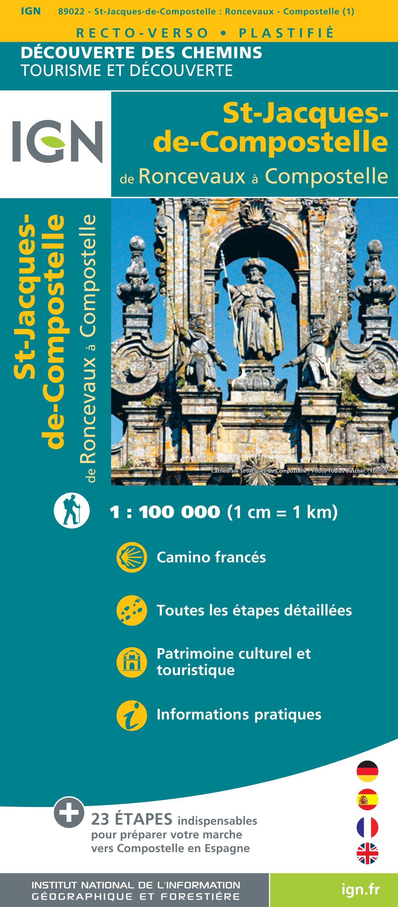 IGN St Jacques - Roncevaux - Compostelle - Mapa topograficzna | Hardloop