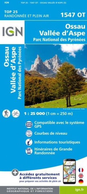 IGN Ossau / Vallée D'Aspe / Parc National des Pyrénées - Carte topographique | Hardloop