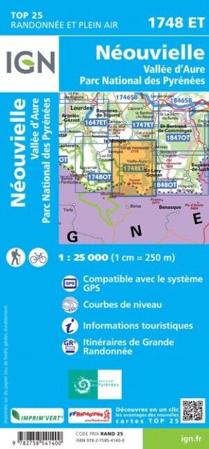 IGN Néouvielle / Vallée D'Aure / Parc national des Pyrénées - Carte topographique | Hardloop