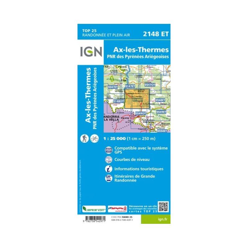 IGN Ax-Les-Thermes / PNR des Pyrénées-Ariégeoises - Mapa topograficzna ...