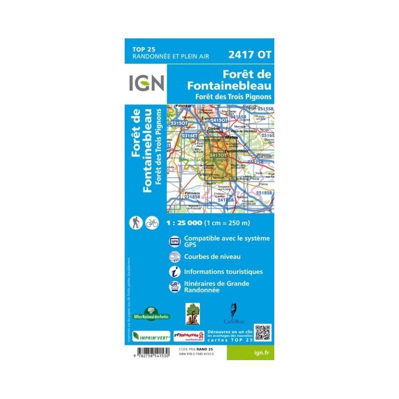 IGN Forêts de Fontainebleau et des Trois Pignons - Carte topographique | Hardloop