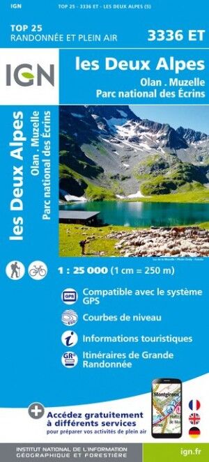 IGN Les Deux Alpes / Olan / Muzelle / Parc National des Ecrins - Carte topographique | Hardloop