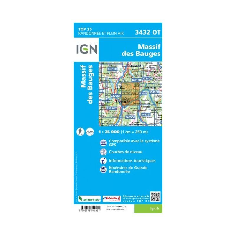 IGN Massif des Bauges - Mapa topograficzna | Hardloop