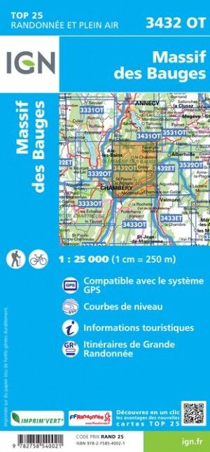 IGN Massif des Bauges - Mapa topograficzna | Hardloop