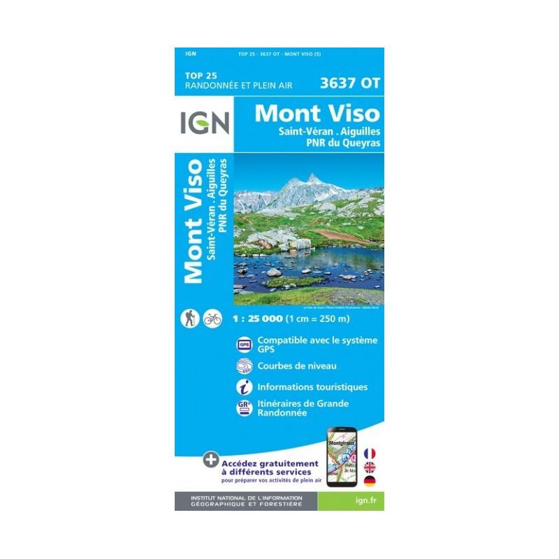 IGN Mont Viso / Saint-Veran Aiguilles / PNR du Queyras - Carte topographique | Hardloop