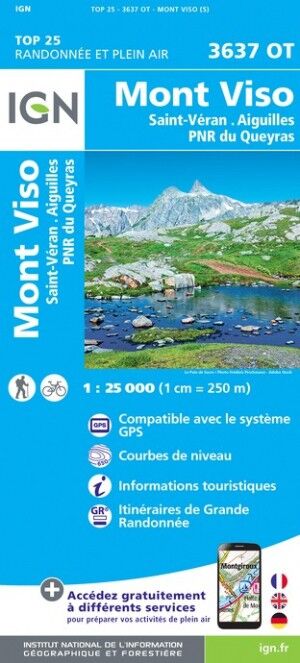IGN Mont Viso / Saint-Veran Aiguilles / PNR du Queyras - Carte topographique | Hardloop
