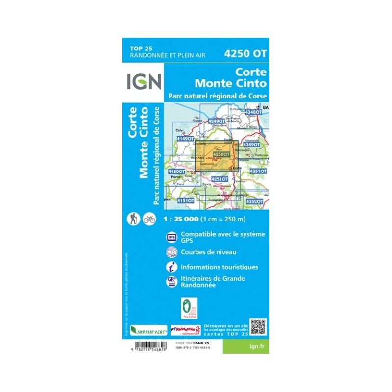 IGN Corte / Monte Cinto / PNR de Corse - Carte topographique | Hardloop