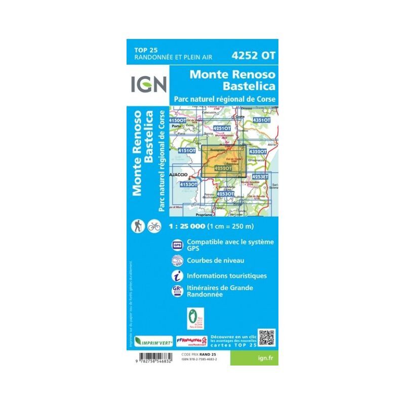 IGN Monte Renoso / Bastelica / PNR de Corse - Mapa topograficzna | Hardloop