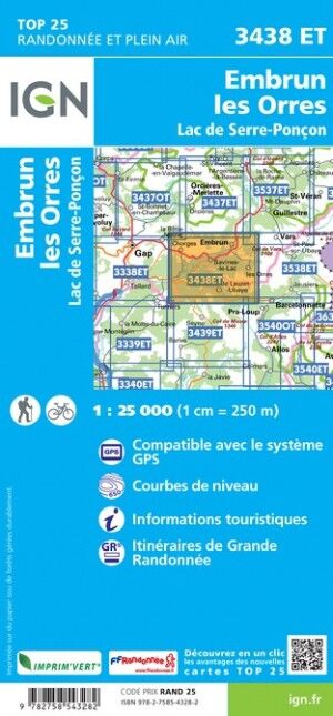 IGN Embrun / Les Orres / Lac de Serre-Poncon - Carte topographique | Hardloop