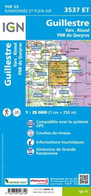 IGN Guillestre / Vars / Risoul / PNR du Queyras - Mapa topograficzna | Hardloop